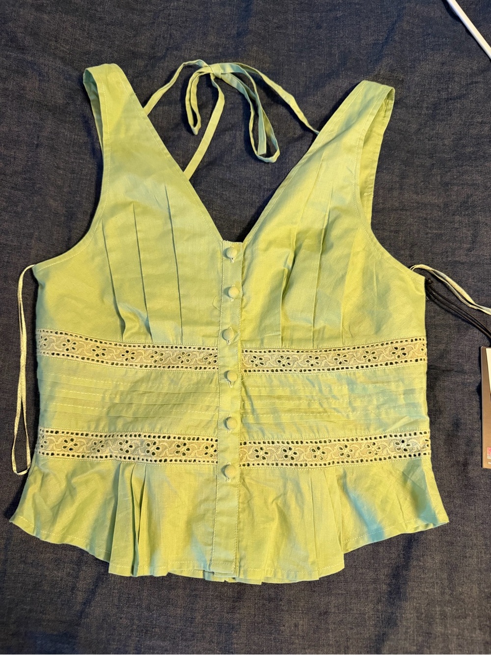 Sleeveless Lime Eyelet Tie-Back Top